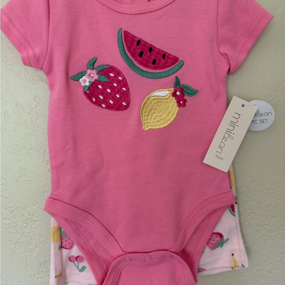 Pink Fruit Embroidered Baby Onesie Set